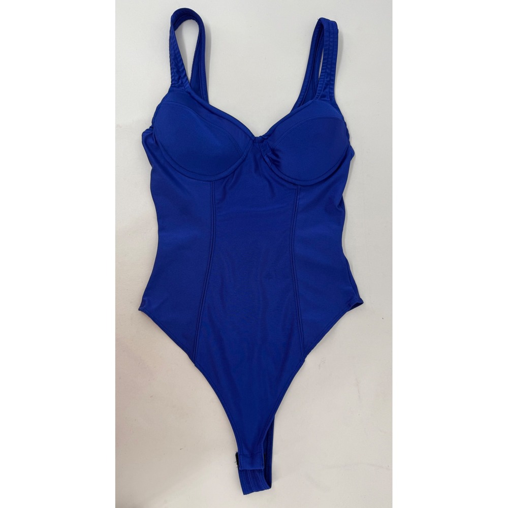 Iris Womens Cobalt Blue Underwire One Piece‎ Swimsuit Thong Bodysuit Sz M